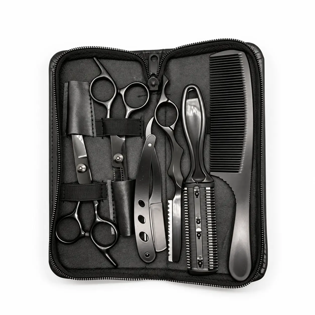 Hair Cutting Scissors & Thinning Shears Kit with Combs and Storage Case - 6 Tools, Black