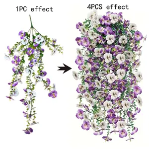 4pcs Hanging Artificial Viola Flowers, UV Resistant Realistic Fake Flowers, Artificial Flowers For Outside, Outdoor Garden Porch Balcony Decor, Indoor Home Wedding Christmas Decoration