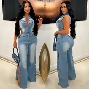 2025 Spring New Product Women's Tight Waist Slim Elastic Washing Cowboy Jumpsuit Straight Loose Jeans Clothing Denim Casual jumpsuitwomen Cotton Fabric Pants Trouser Womenswear Girl