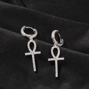 4:00AM the Anchor Cross Unisex Hip Hop Zirconia Earrings Durable Hypoallergenic Fashionable Accessory Jewelry e a rings