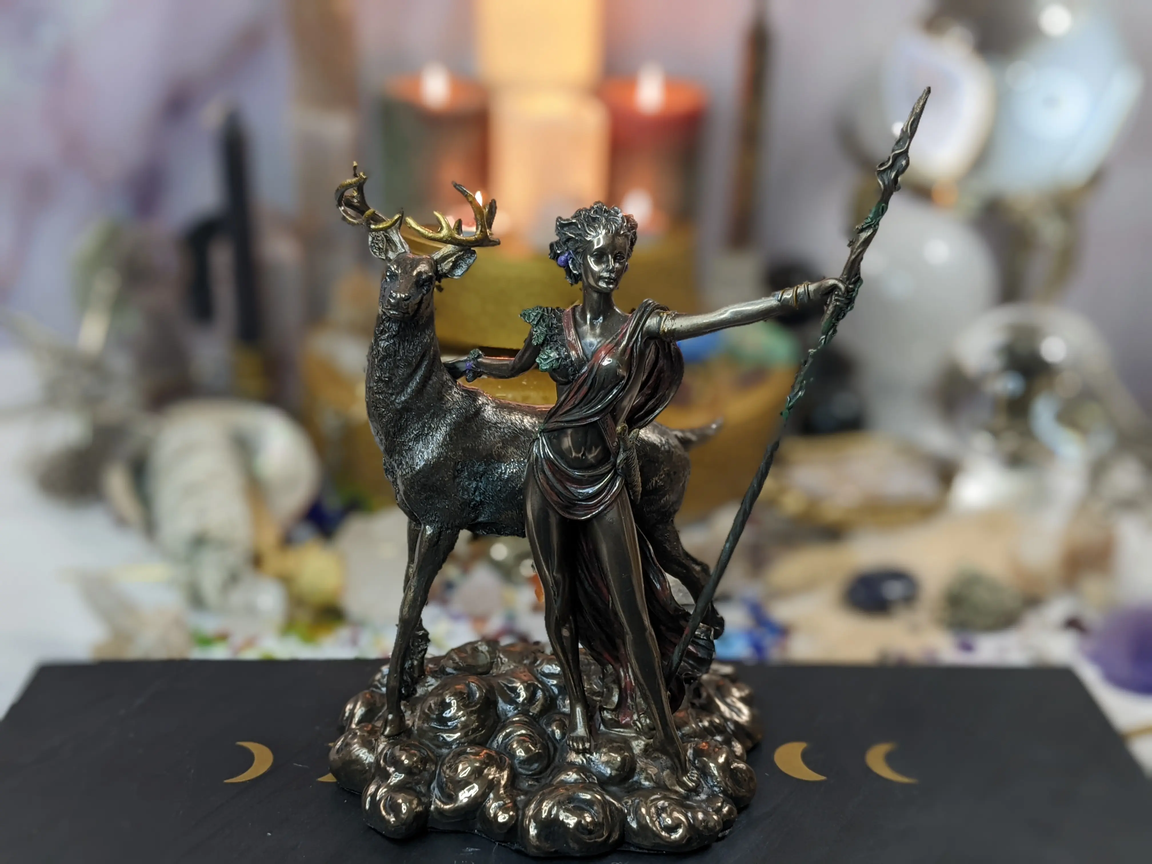 Large Moon Goddess Diana Statue w/ Stag Huntress Artemis Figure Greek Deity Figure Altar Wiccan Sacred Feminine Figurine Archer Roman Diana