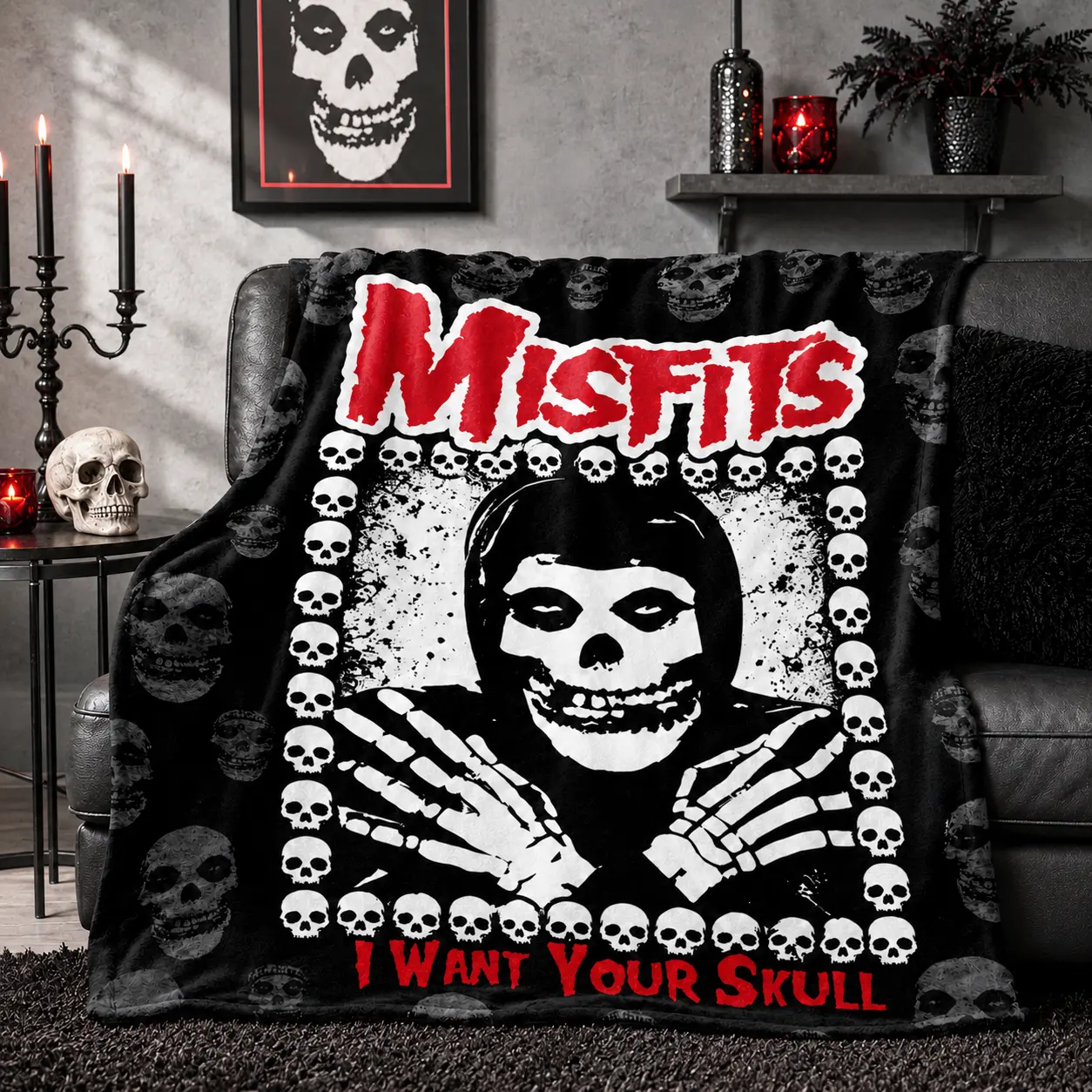 Misfits Skull Punk Rock Soft Plush Throw Blanket, Cozy Lightweight Blanket for Bed, Sofa, Couch and Room Decor, Gift for Horror Music Fans