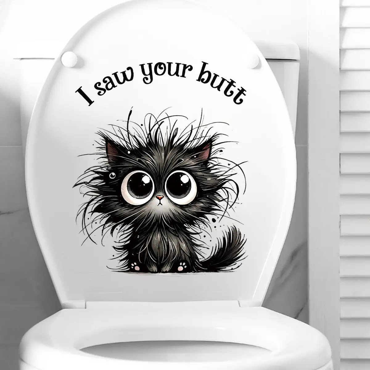 Cute Cartoon Plush Cat Toilet Sticker, Self-Adhesive Wall Decal, Toilet Seat Decoration, Fun Bathroom Accessory, Bathroom Decorations, Bathroom Decoration Accessories, Easy to Apply