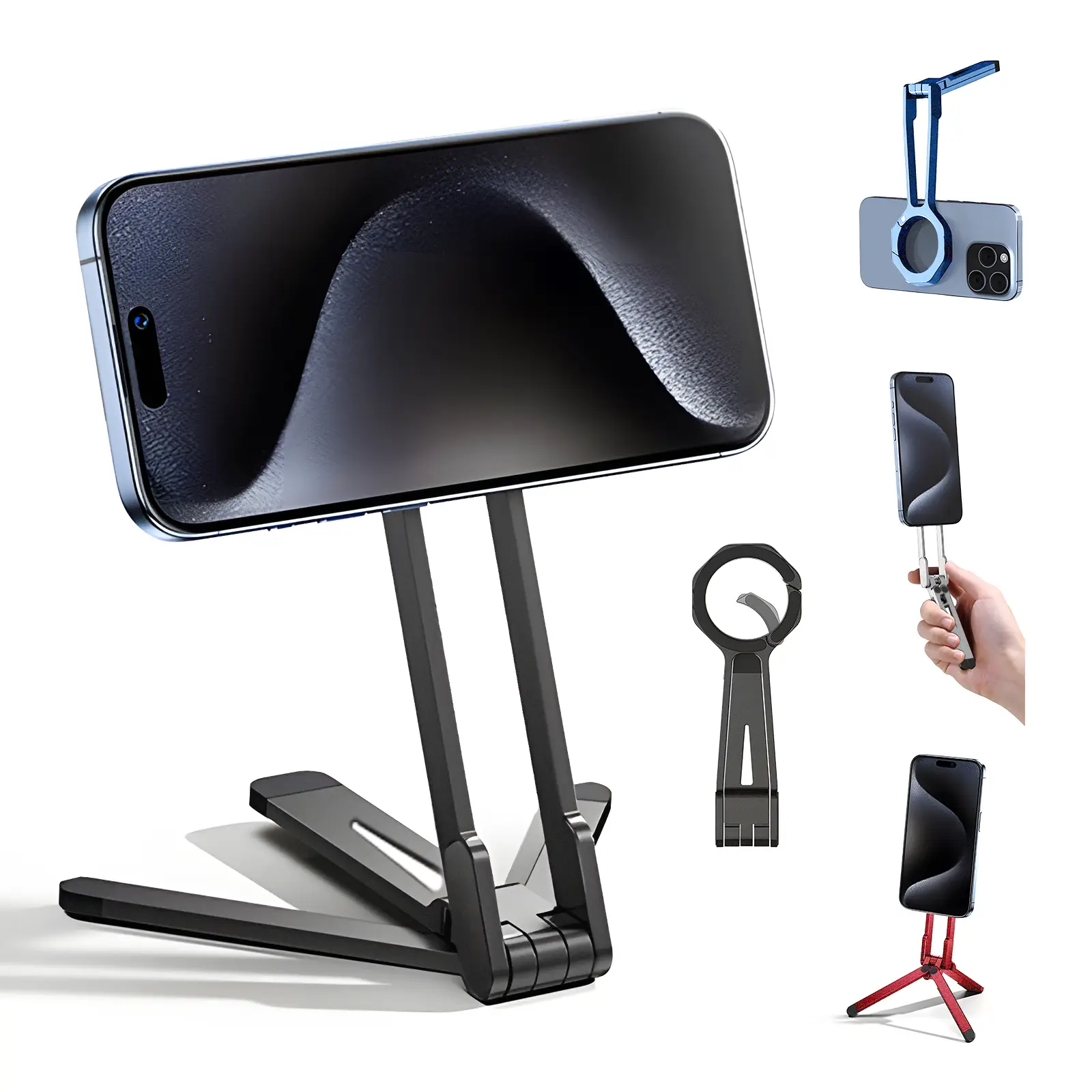 Aluminium Magnetic Phone Tripod Stand for iPhone,Strong Magnetic,Multi-Angles,Lightweight & Portable Phone Holder,Cellphone Accessories Smartphone Red