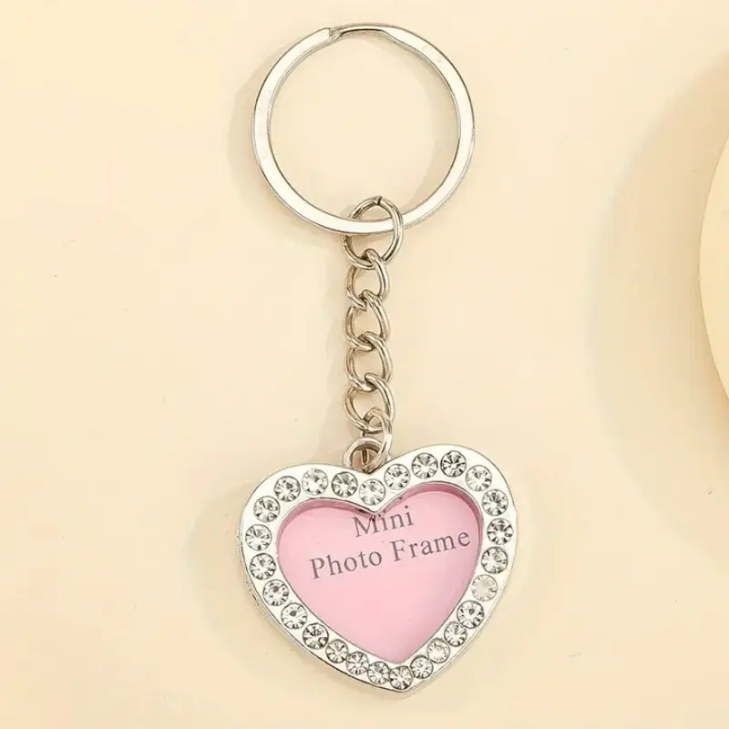 Heart Rhinestone Mini Photo Frame Silver Keychain Gift Heart Rhinestone Mini Photo Frame Silver Keychain Gift