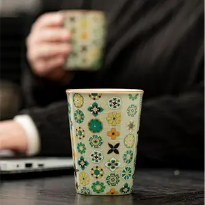 BDSTAR Chinese Ceramic Drinking Cup (Set of 2)- Perfect for iced coffee, cola, hot tea &  matcha - For Hot or Iced Drinks - Vintage porcelain - Handmade, Lightweight & Durable– 9oz