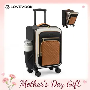 LOVEVOOK Carry-On Luggage 22x14x9inches Airline Approved,20-inch Wheeled Carry-On Luggage, Soft-Sided Rolling Luggage, Multiple Compartments, Side Pockets for Bottles,With TSA Lock,Unisex,Lightweight Travel Luggage for Short Trips,Summervibes