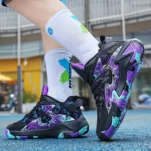 Breathable basketball shoes - slip-resistant and shock-absorbing, with cool graffiti design and camouflage rubber sole, suitable for all seasons