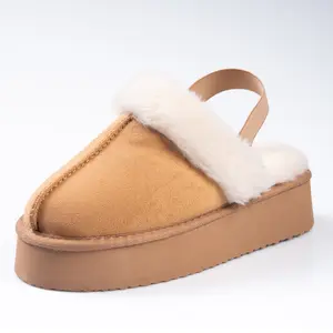 Women's Platform Slippers, Suede Fuzzy Slippers with Strap, Worm lightweight for indoor and outdoor Girl Footwear