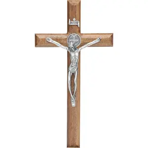 Intercession Wall Wood Cross Crucifix (10 in - Antique Silver)