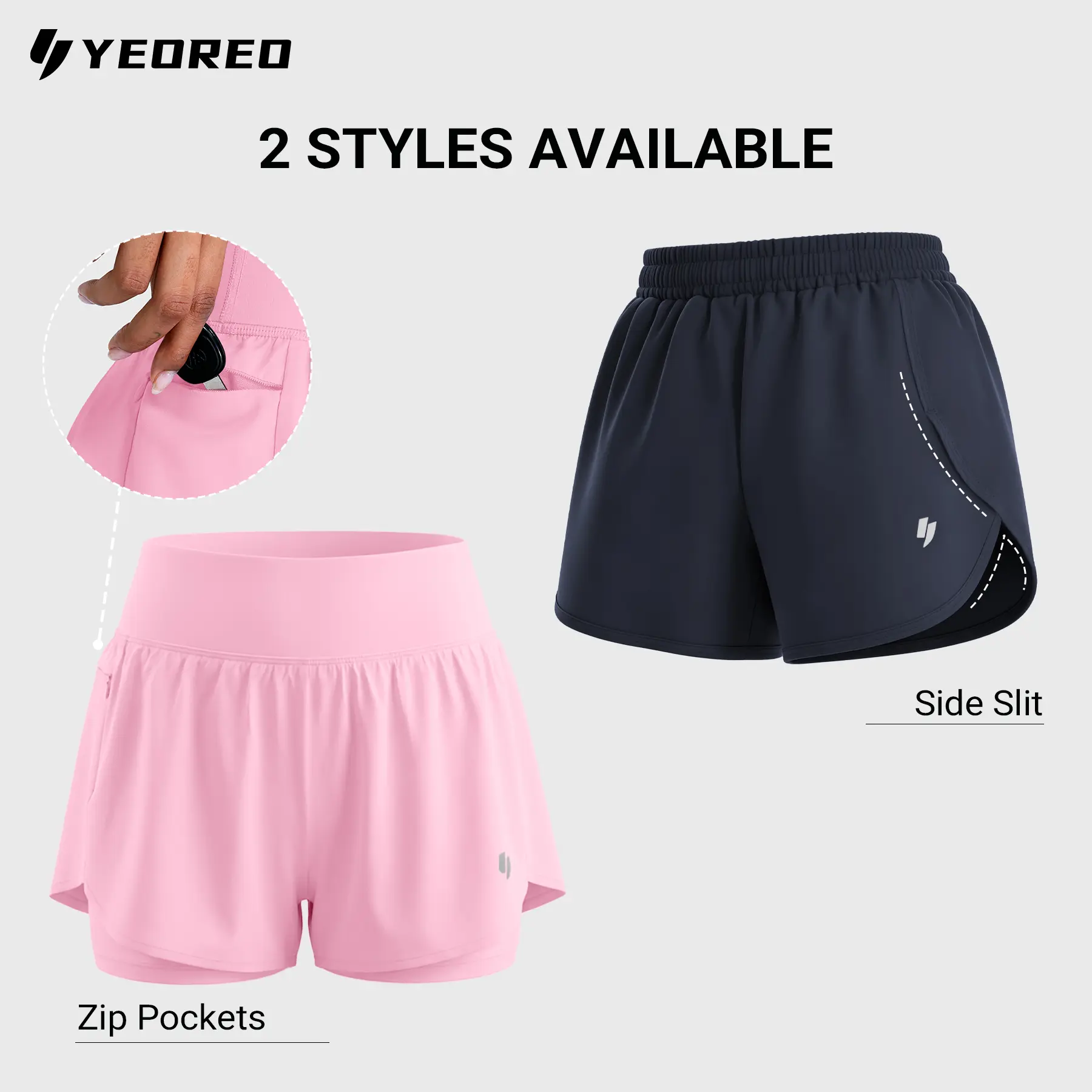 Yeoreo Women's 2-in-1 High Waisted Running Shorts with Zip Pockets or Side Slit Tummy Control Workout Gym Athletic Shorts sohochic