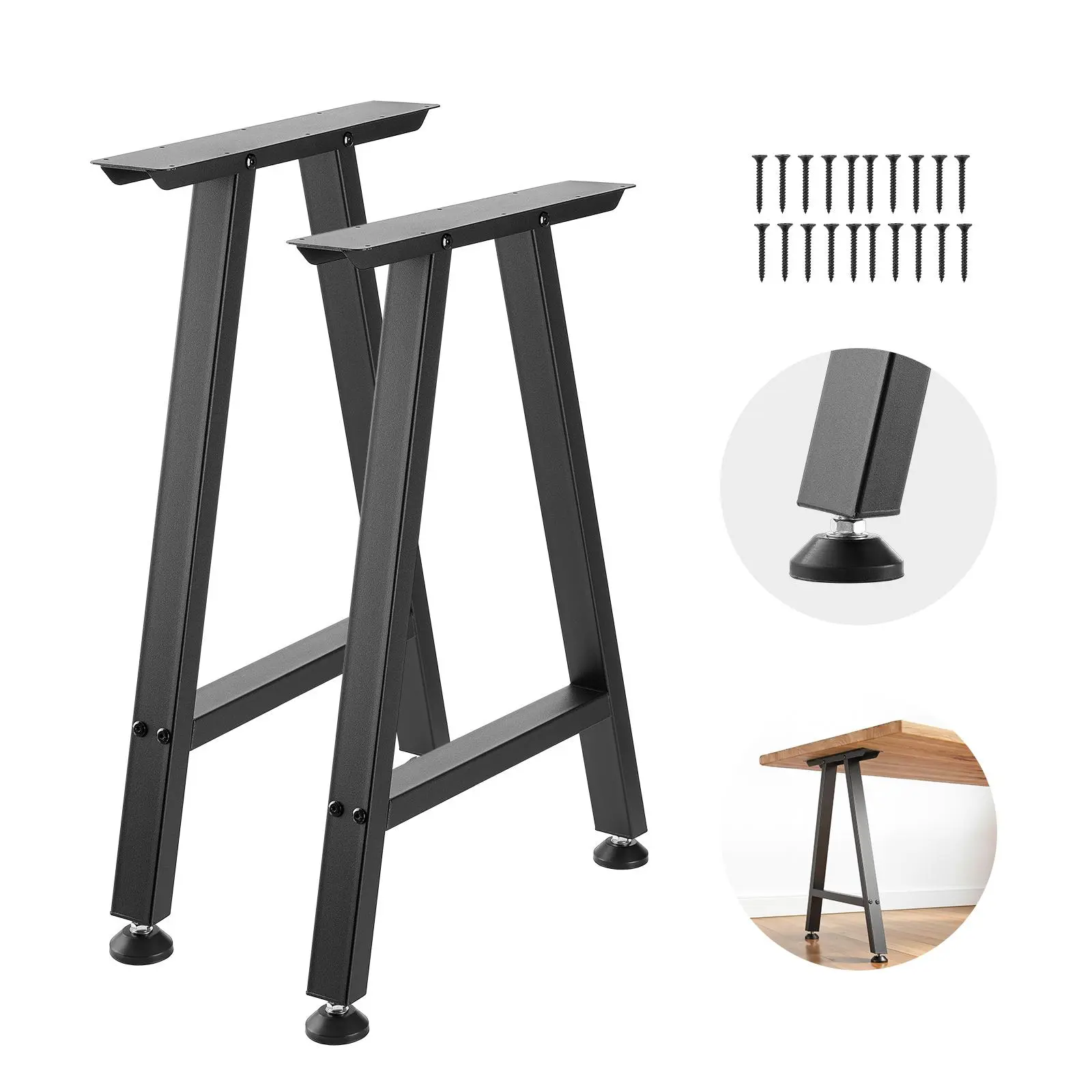 VEVOR Powder Coated Carbon Steel Trapezoid Shape Furniture Legs (Set of 2), 29.1" H x 21.7" W, Modular Design, Easy Assembly, 2204 lbs Max Load, Adjustable Feet, Anti-Wobble Base, Mounting Screws, Ideal for Home Office Desk/Bar#SohoChic
