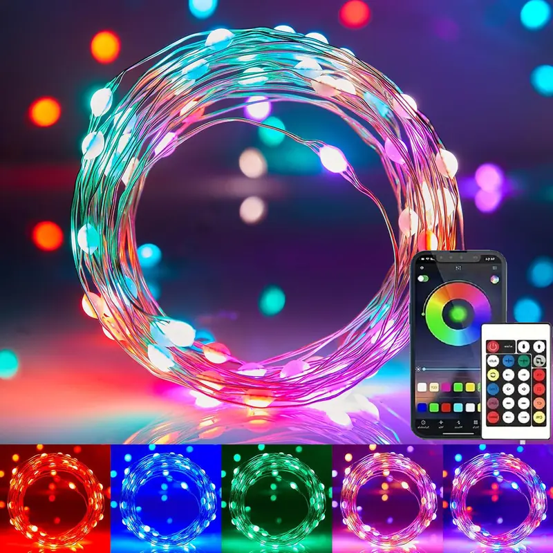100-LED RGB-IC Smart Fairy Lights, APP & Remote Control, USB Powered, IP65 Waterproof, 16M Colors, Music-Sync Glow, Halloween Decor, Cool Whimsical Room Decor, Night Garden Vibes, Indoor Outdoor Mood Lighting