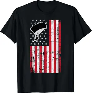 100%cotton American Flag T Shirt Skydiving Parachute Extreme Sports T-Shirt Top Vintage