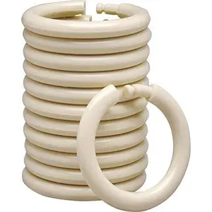 Plastic Curtain Rings - 12 Pack - Click securely in Place - Unbreakable Plastic True O Ring Design - Slides Easily Without Screeching Like Metal (Beige)