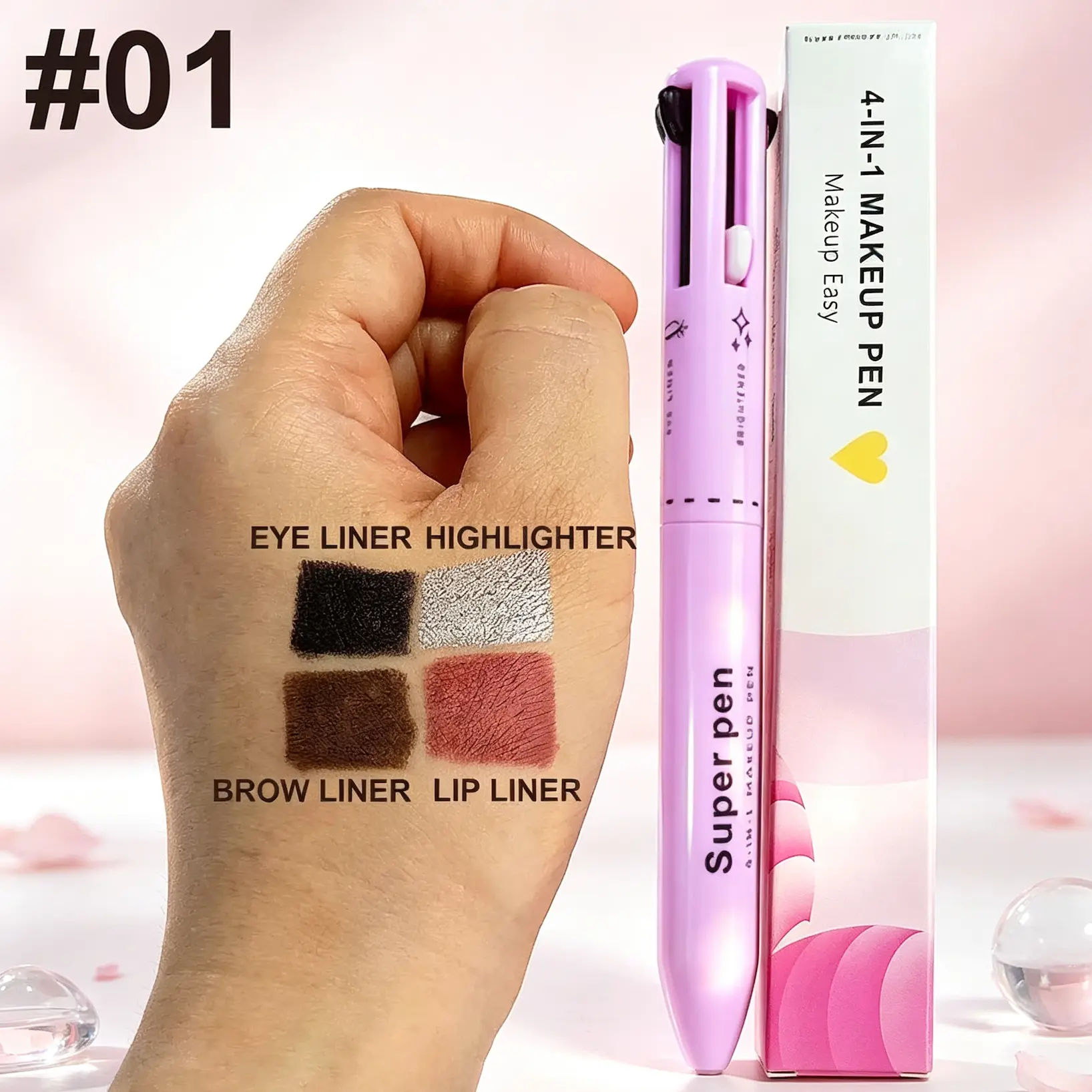 4 In 1 Multi-Function Makeup Pen, Portable All-in-One Cosmetic Tool, Long Lasting Eyebrow Pencil, Eyeliner, Lip Liner & Highlighter Eyeshadow Pen, Travel Pocket Makeup Products for Women Daily Makeup
