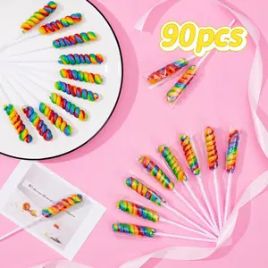 Twisty Lollipop, Rainbow Twist Lollipops Individually Wrapped Bulk, Kid's Lollipops Candy for Birthday, 12g Mixed Fruit Flavor 90 Pack