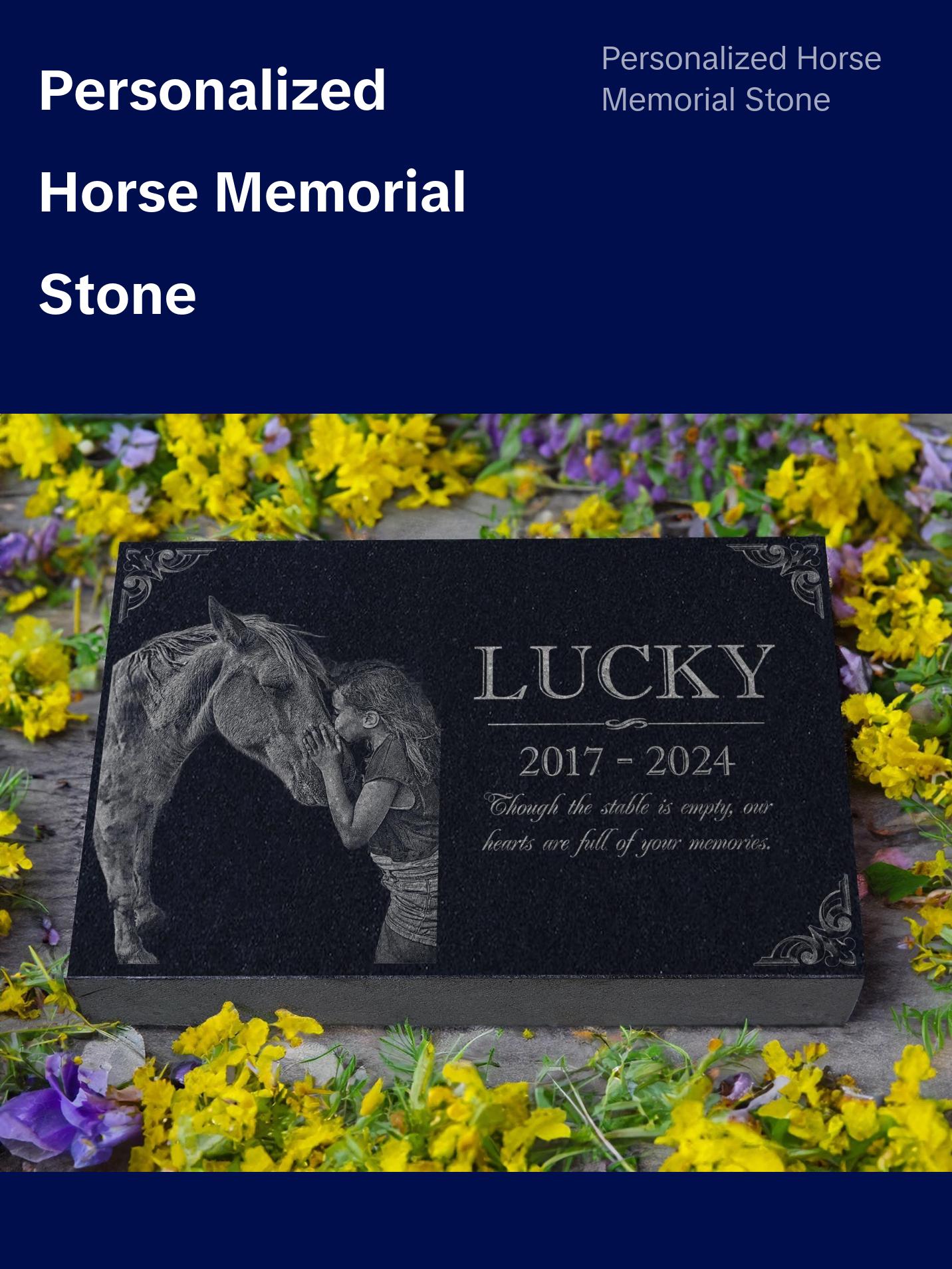 Custom Horse Memorial Stone | Personalized Photo Engraved Marker | Arabians, Thoroughbreds, Quarter Horses | Outdoor Stable & Garden Tribute