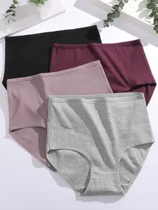 Women's High-Waist Ribbed Underwear Set - Comfortable Multicolor High Rise Panties, Stylish Soft Everyday Lingerie, Breathable Ladies' Essential High Waisted Womenswear