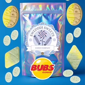 Bubs Viral Swedish Candy Mix - Imported Authentic Nordic Sweets Banana Foam Ovals Tutti Frutti Rhombs Pear Ovals Colorful Fruity Gummy Candy Bag TikTok Trending Scandinavian Candy Sweet & Chewy Delicious Treat Snack Bonbon