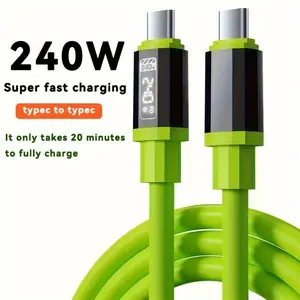 PD240W super fast charging data cable suitable for TYPE-C Apple 15/ 16 high-definition intelligent LED silicone charging cable