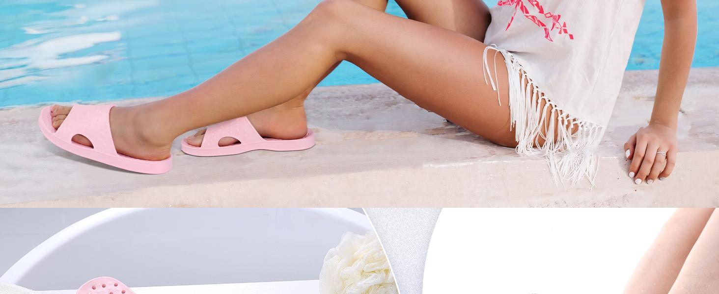 【Back to School  Shevalues Quick Drying Shower Shoes for Women Men with Arch Support | Lightweight Pool Slides with Drain Holes Comfortable Beach Slipper Sandals for Gym College Dorms
