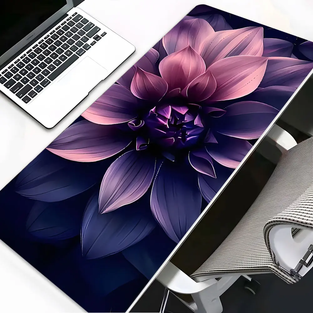 Violet Gradient Flower Pattern Large Gaming Mouse Pad, Computer Mouse Pad, Aesthetic Desktop Protection Pad,Washable Rubber Pad Non-Slip Lock Edge Multi-Size Mouse Pad Suitable For Home Office,Good Gift for Family and Friends