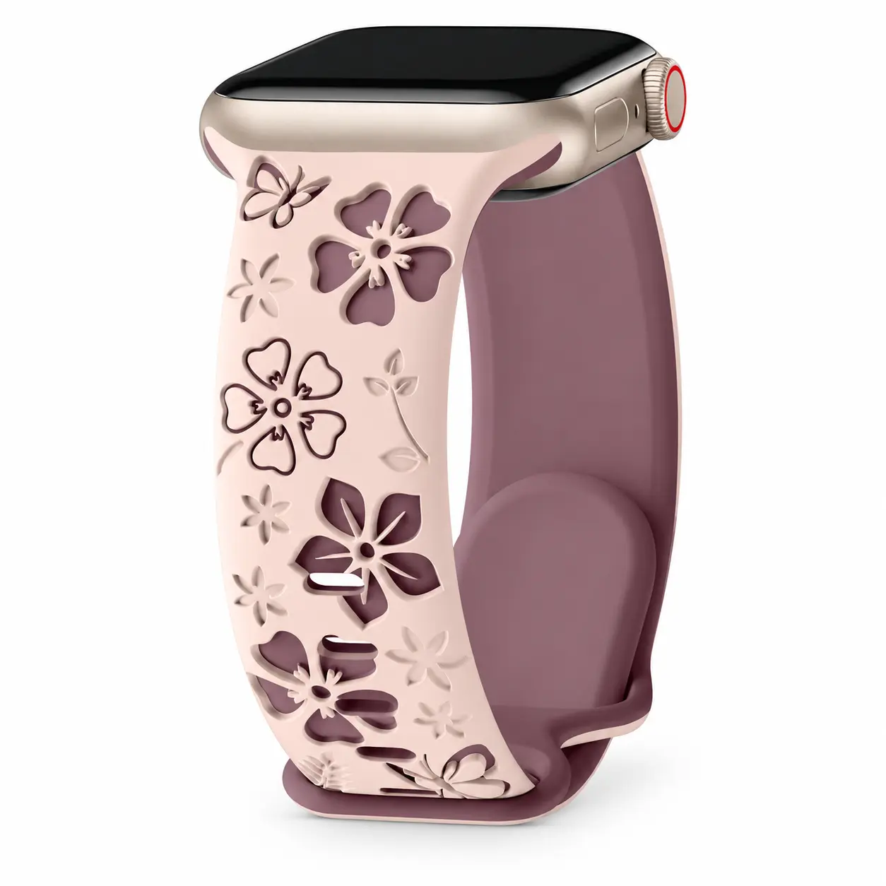 Butterfly Floral Cutout Silicone Watch Band for Women, Soft Adjustable Lightweight Sport Replacement Strap, Cute Flower Smartwatch Wristband 38mm 40mm 41mm 42mm 44mm 45mm 46mm 49mm