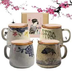 Mia Casa LA - Glazed Ceramic Japanese Style Cup - Glazed Porcelain Tea Mug with a Bamboo lid and a Spoon | Drinkware gift idea for tea & coffee lovers