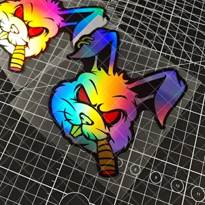 Evil Rabbit Sticker Waterproof Vinyl Material, Glowing Eyes Rainbow Gradient Design, Laser Cut Theme for Motorcycles Cars Laptops, Car Stickers, Car Decals