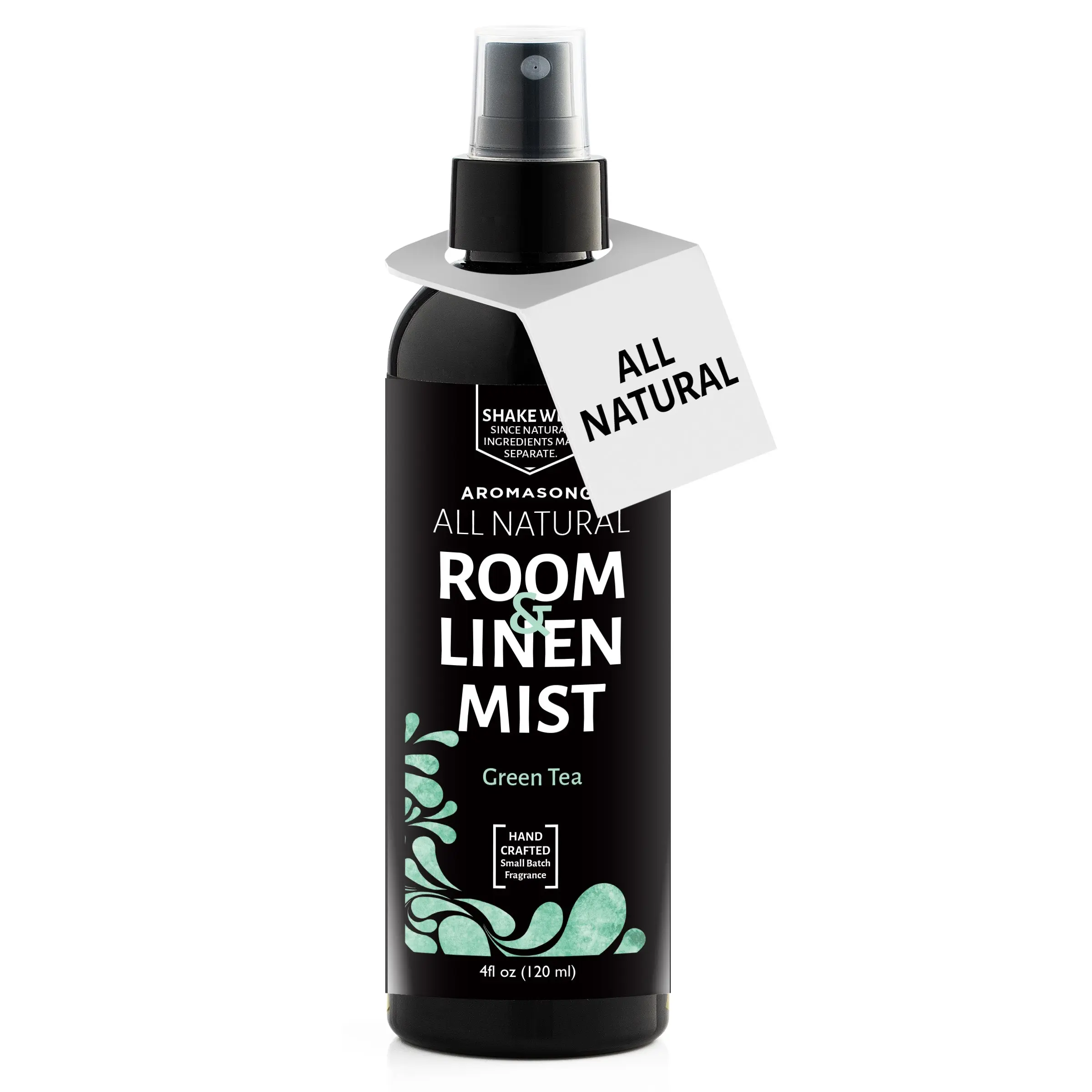 AROMASONG Green Tea Scented Naturally Derived Room & Linen Mist - 4oz (4 fl oz) Handmade US-Made Home Fragrance Spray, 24 Months Shelf Life Home Care Space Freshener