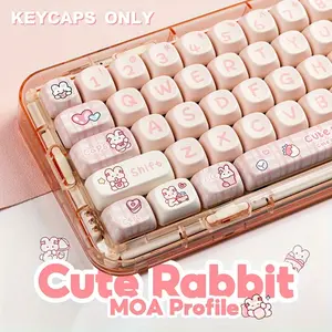 Liu Fei DigitalCute Rabbit Themed PBT Keycaps, 145-Key Set, Dye-Sublimation, MOA Profile, Compatible with MX Switches for Mechanical Keyboards 61/64/68/87/96/104/108 - Cartoon Style Keycap Set