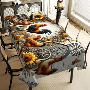 1 piece of farm pattern tablecloth with rooster, hen, sunflower pattern design - durable and washable - easy to clean design perfect for picnics, camping, weddings, birthdays, restaurants, and buffet dinners
