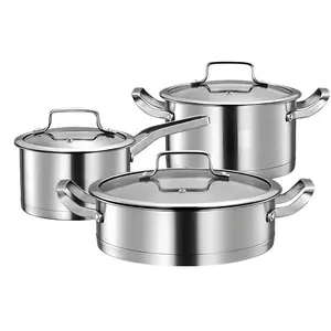 Stainless Steel Cookware Set, Including Frying Pan & Stock Pot & Milk Pan, Kitchen Cookware Set for Frying & Stir-frying & Braising & Boiling