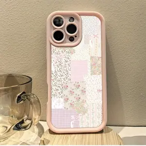 Beautiful Pink Floral Vintage Patchwork Quilt Design TPU Case for iPhone 17 Pro Max 16 16e 15 14 Plus 13 12 Mini 11 Air X XS Straight Edge Drop-Resistant Rugged Durable Cover Shell Gift 2D printing