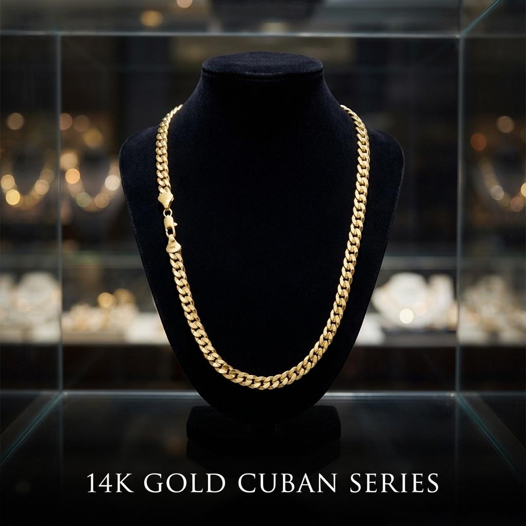 Cuban Link Necklace, Solid Gold Beveled Cuban Link Necklace, 7.5–24 inches (6–10 mm), Unisex