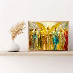 Elegant Angel Canvas Print 30.48x40.64 cm - Unframed, Classic Art Deco Style Wall Decor with Seraphic Figures in Vibrant Attire, Perfect for Living Room, Bedroom, Office, Cafes, Bars, and Dorms, Office Wall Art |   Angelic Figures Decor |   Rich Color Des