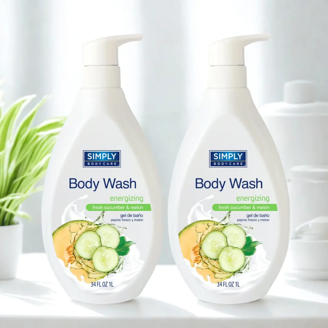 Simply Bodycare 2 Pack Body Wash | Fresh Cucumber & Melon 34 FL OZ (1000ml) Paraben Free, Phthalate Free, Gentle Formula for Soft Hydrated Skin, For Men and Women