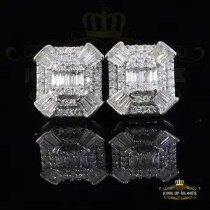 King of Bling's 925 White Silver 1.25ct VVS 'D' Moissanite Rectangle Stud Earring Men's/Womens