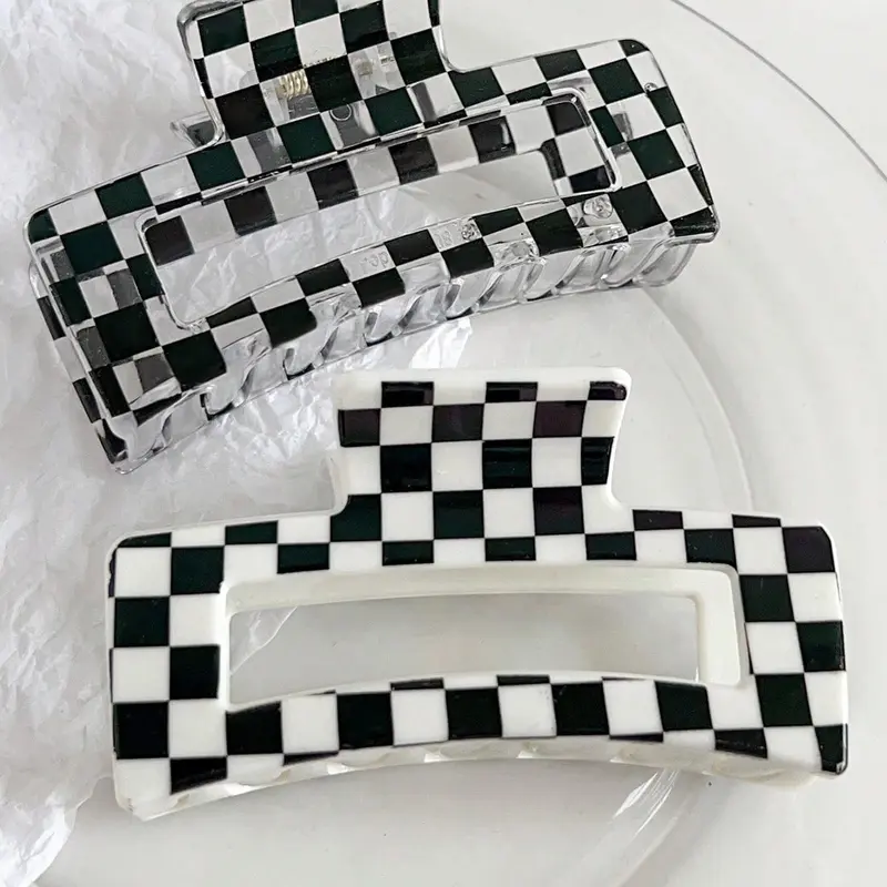 2-Piece and Checkered 8.5cm Minimalist Square Hair Claw for Women, Ideal for Daily Commute and Stylish Outings, Hair Claws Set, Hair Clips, Hair Decor, Hairclips