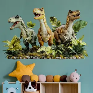 A set of two (30*60cm*2pcs) creative 2D simulated dinosaur primitive forest wall stickers for living room and bedroom decoration background wall decals (M17514-KR)