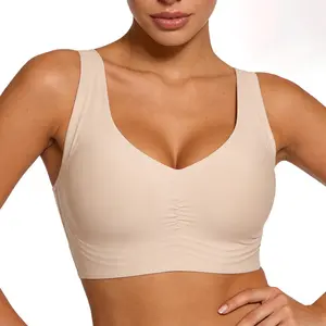 VRCOMFY Jelly Wireless Bra Deep V Push Up Seamless T-Shirt Comfortable Plunge No Underwire Bras with Adjustable Straps Everyday Bras