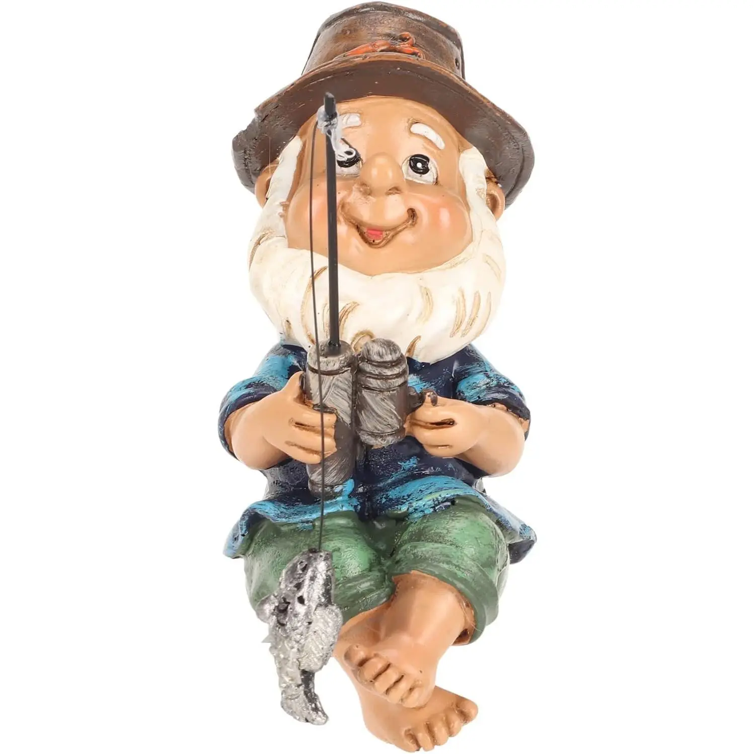 Fishing Gnome Sitter Funny Resin Outdoor Garden Lawn Gnome Statue for Yard Decoration