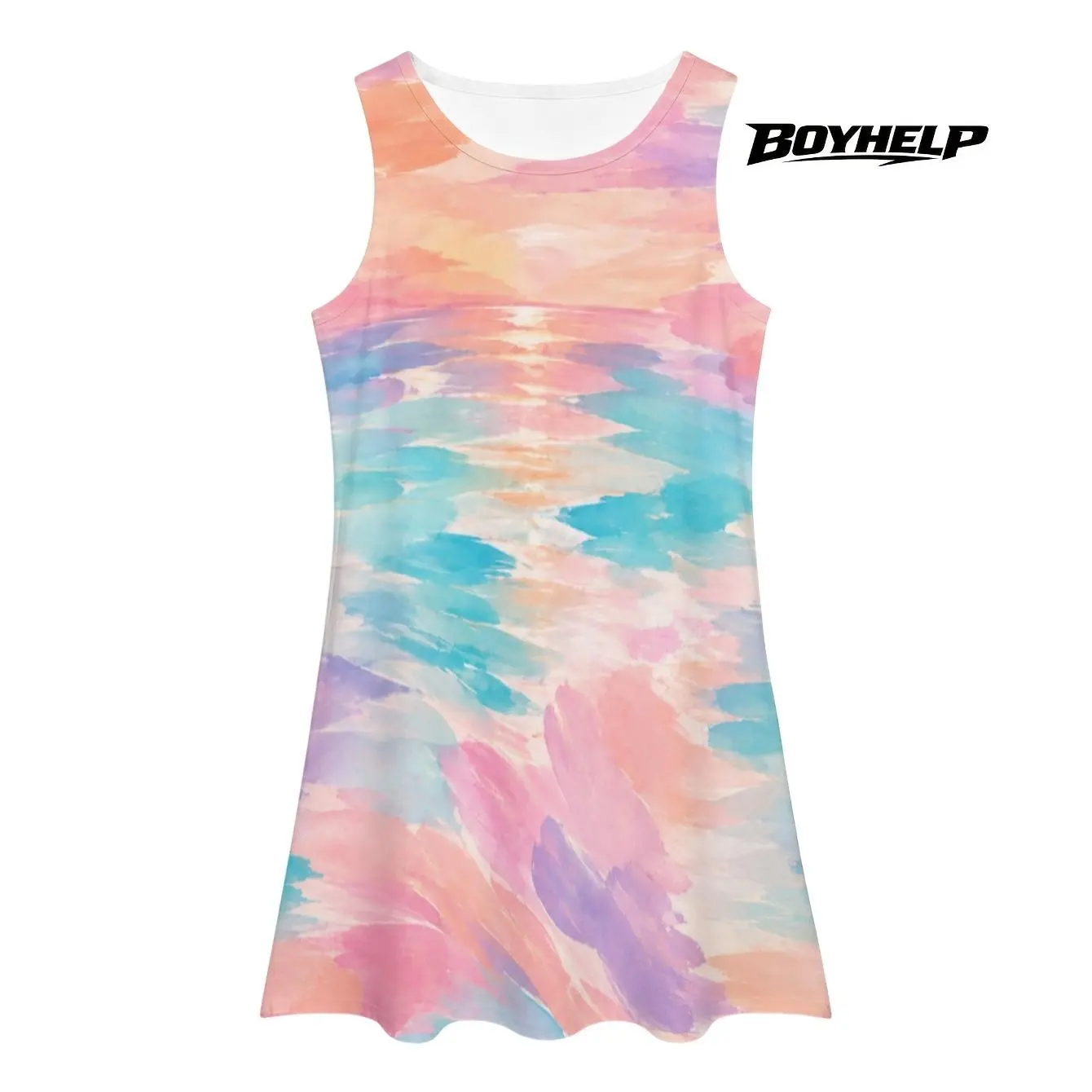 Dreamy sunset watercolor summer dress Soft pastel tones, flowy casual fit for warm sunny days