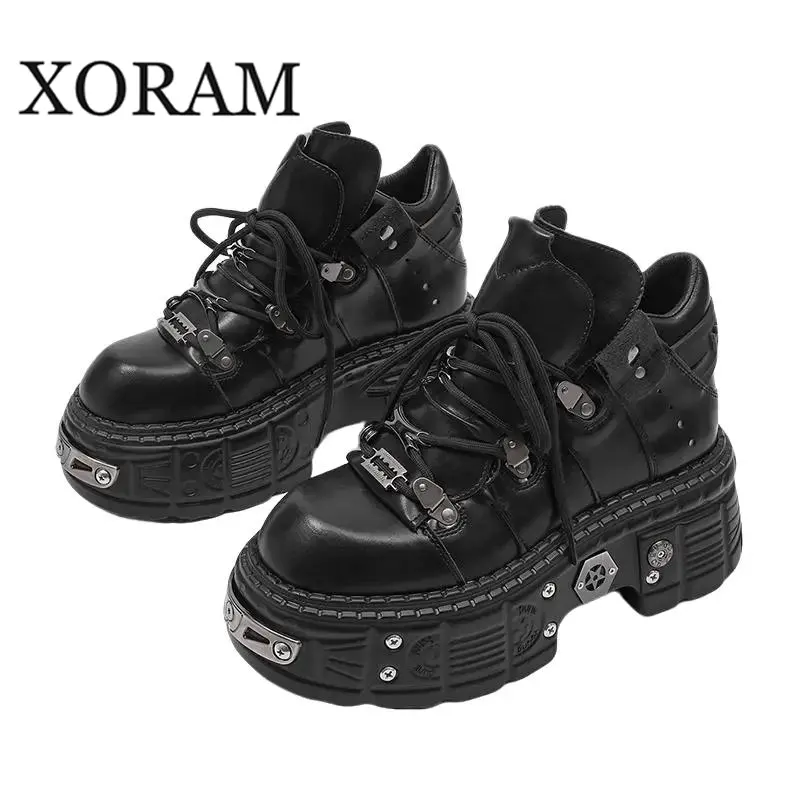 Men's Retro Leather Ankle Boots, Punk Style Statement Shoes with Bold Metal Accents and a Buckle Detail, Footwear, Men's 10, Casual Street