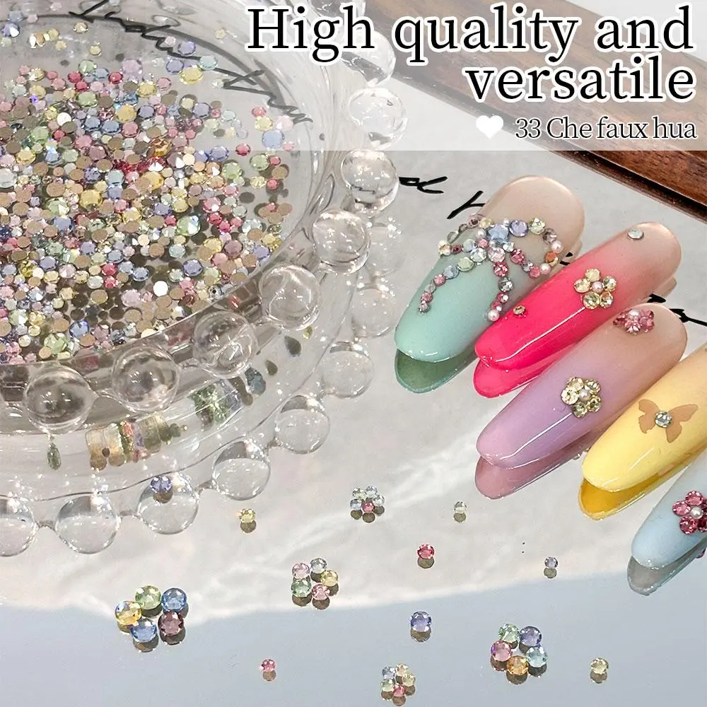 100/200pcs Round Colorful Nail Rhinestones, Sparkling 3D Flatback Crystal Gems, Nail Salon Decorations DIY Nail Art Supply