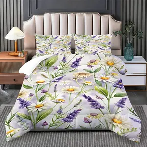 Purple White Lavender Bouquet Quilt Set (2/3 Pcs): Includes 1 Quilt + 1/2 Pillowcases (no Filler). Features Purple-white Lavender Bouquet Elements, Art Printing & Breathable Fabric. Ideal for Healing Users, Literary Groups; Fits Bedrooms,dorms,home Stays