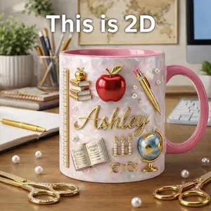 Personalized Teacher Coffee Mug 2D Printed 3D Effect Coffee Cup, Custom Name Apple Teacher Design, Faux 3D Effect Mug for Educators Teachers Mentors, Premium Ceramic Appreciation Gift, Thoughtful Teacher Gift Idea for Her Him Students Parents