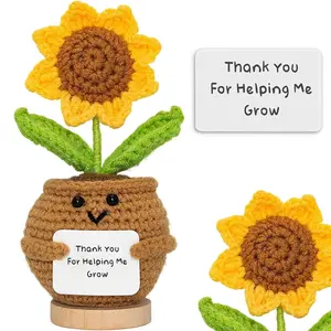 Handmade Positive Sunflower Doll Crochet with Card - Thank You for Helping Me Grow - Teacher Appreciation Gift from Student - Christmas, Birthday, Graduation, Thank You Gift for Teacher