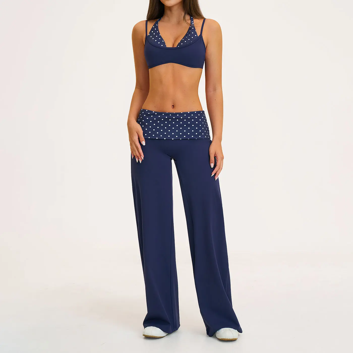 Dark blue with white polka dots